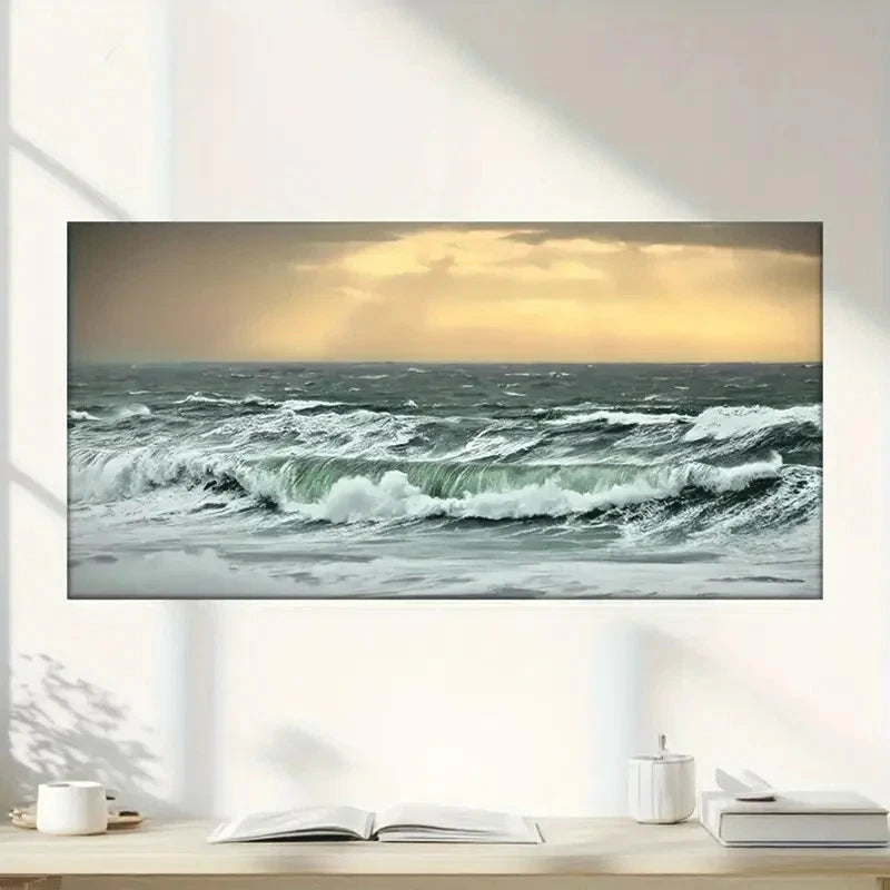 Modern Abstract Ocean Storm Wall Art Canvas Office Home Room Framed 120x60cm
