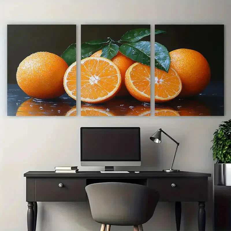 3pcs Vibrant Orange Fruit Citrus Metal Print Ready to Hang Art - Bella Home Decor