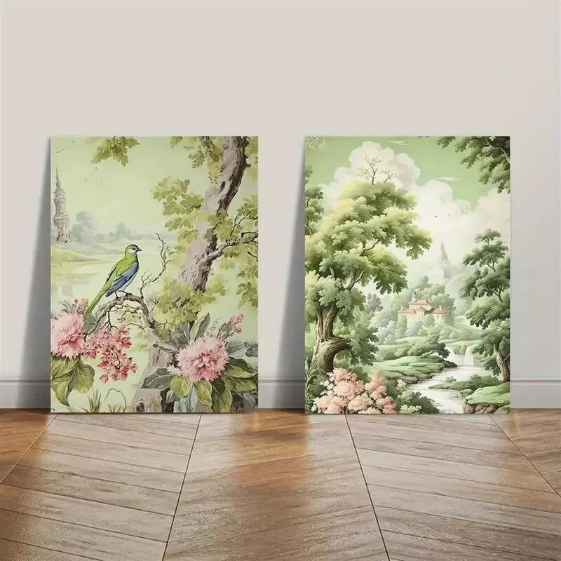 2pcs Landscape with Birds, Ink Painting Canvas Framed 50x75cm - High Quality Print 100% Australian Made Wall Canvas Ready to Hang - Bella Home Decor