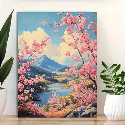 Beautiful Vibrant Pink Cherry Blossoms Painting 40x60cm Metal Print Ready to Hang