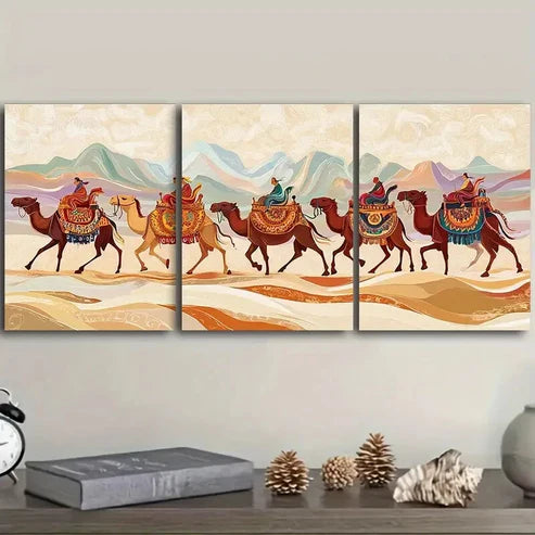 3pcs Camel Caravan Wall Art Set Canvas Unframed - High Quality Print 100% Australian Made Wall Canvas - Bella Home Decor