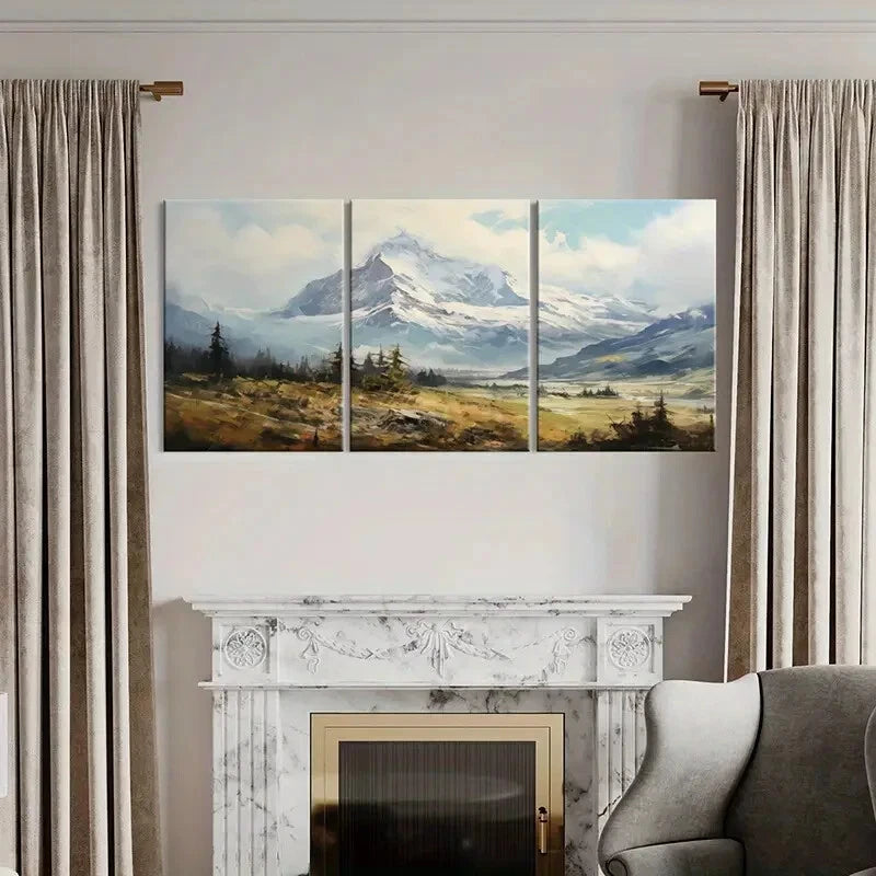 3pcs Mountain Landscape Snowy Peaks Forest Scenery Metal Print Ready to Hang Art - Bella Home Decor