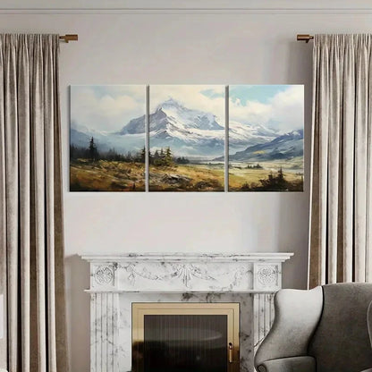 3pcs Mountain Landscape Snowy Peaks Forest Scenery Metal Print Ready to Hang Art - Bella Home Decor