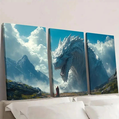 3pcs Fantasy Dragon Art   Wall Art Set Canvas Framed 60x90cm - High Quality Print 100% Australian Made Wall Canvas Ready to Hang