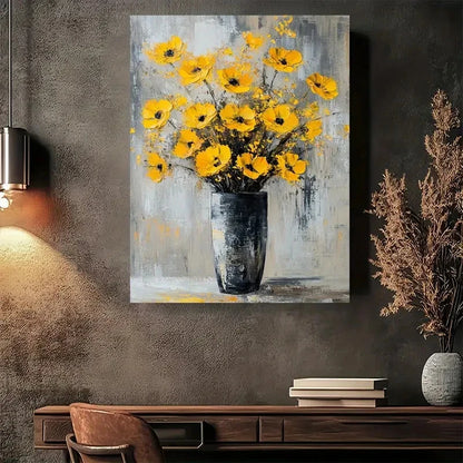 Beautiful Abstract Yellow Flower Painting 40x60cm Metal Print Ready to Hang - Bella Home Decor