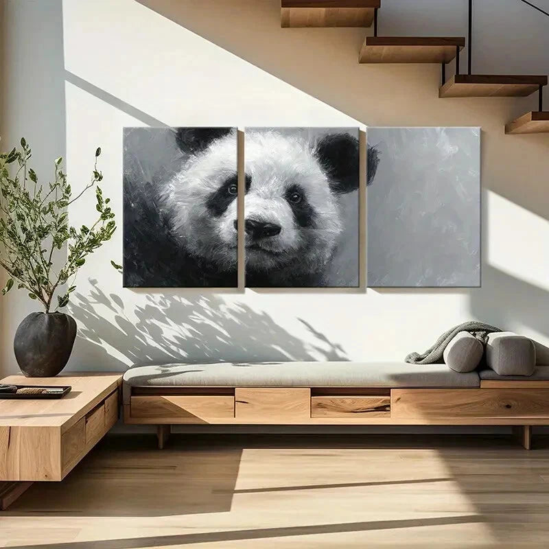 3pcs Panda Artwork Abstract Painting Metal Print Ready to Hang Art - Bella Home Decor