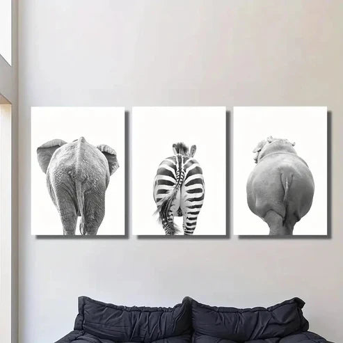 3pcs animal butt art, cartoon animal Wall Art Set Canvas Unframed - High Quality Print 100% Australian Made Wall Canvas - Bella Home Decor