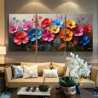 3pcs Abstract Colorful Bright Flower Design Metal Print Ready to Hang Art