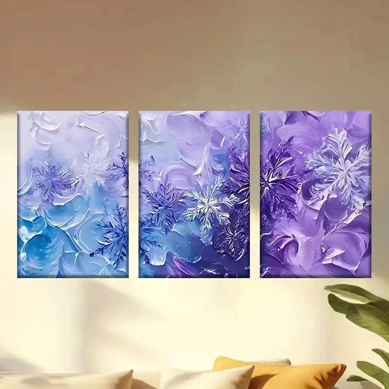 3pcs  Blue And Purple Background with Frosty Wall Art Set Canvas Framed 40x60cm - High Quality Print 100% Australian Made Wall Canvas Ready to Hang - Bella Home Decor
