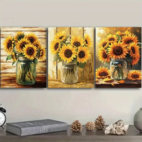 3pcs Luxurious Sunflowers Wall Art Canvas Unframed - High Quality Print 100% Australian Made Wall Canvas - Bella Home Decor
