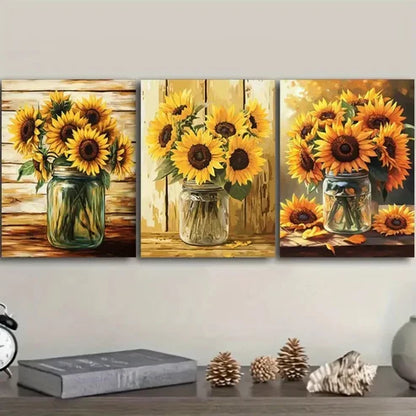 3pcs Luxurious Sunflowers Wall Art Canvas Unframed - High Quality Print 100% Australian Made Wall Canvas - Bella Home Decor