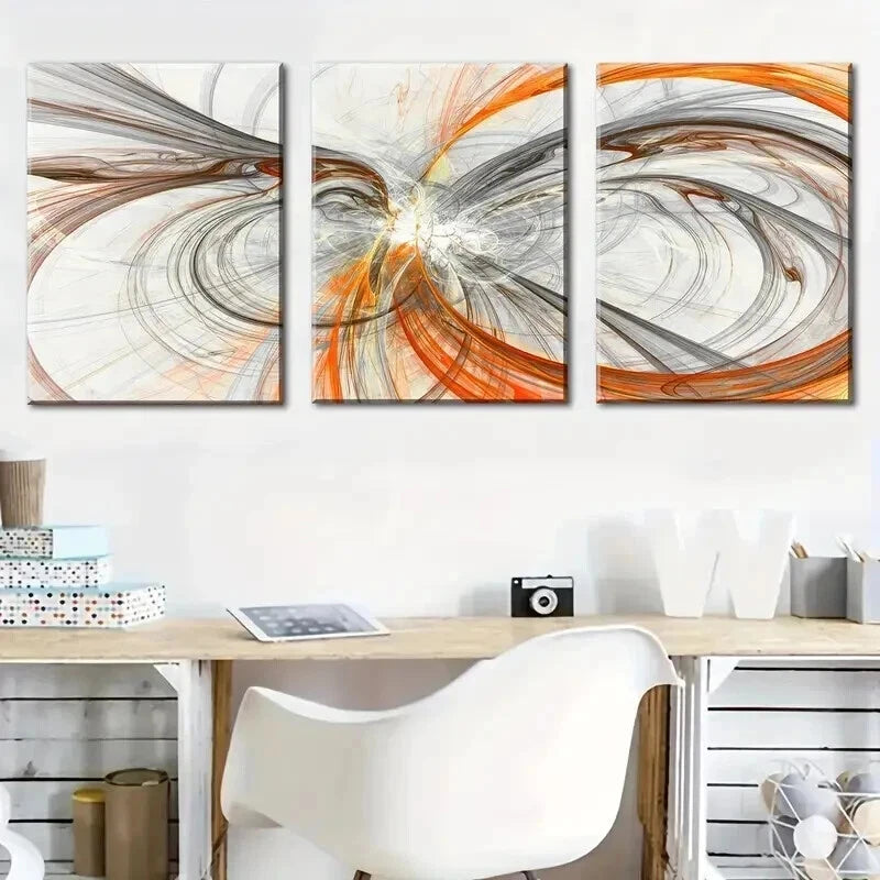 3pcs Featuring Abstract Orange And Gray Lines Wall Art Set Canvas Framed 40x60cm - High Quality Print 100% Australian Made Wall Canvas Ready to Hang - Bella Home Decor