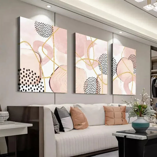 3pcs Pink Abstract Geometric Art Canvas Framed 40x60cm - High Quality Print 100% Australian Made Wall Canvas Ready to Hang - Bella Home Decor