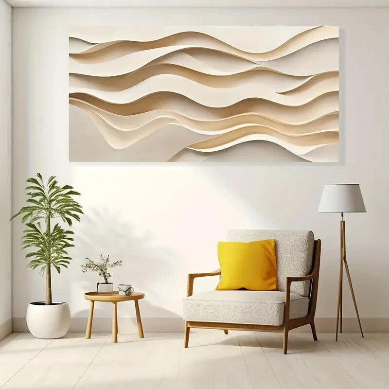 Beige Wave Pattern Wall Art wall canvas office home room framed 120x60cm