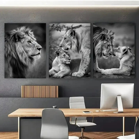 3pcs Lion Family Canvas Wall Art Canvas Wall Art Set Canvas Framed 50x70cm - High Quality Print 100% Australian Made Wall Canvas Ready to Hang