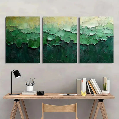3pcs Green and Gray Abstract Wall Paintings Metal Print Ready to Hang Art - Bella Home Decor