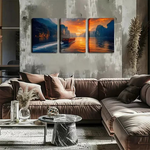 3pcs Coastal Sunset Sailing Boat Wall Art Canvas Unframed - High Quality Print 100% Australian Made Wall Canvas - Bella Home Decor