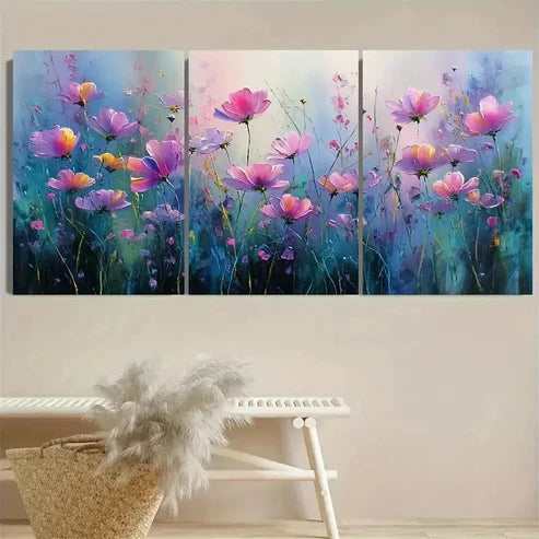 3pcs Flower On Canvas, Art, Pink Floral Wall Art Set Canvas Unframed - High Quality Print 100% Australian Made Wall Canvas