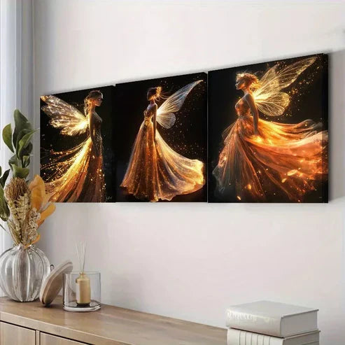 3pcs A Graceful Fairy In A Shiny Dress  Wall Art Set Canvas Unframed - High Quality Print 100% Australian Made Wall Canvas - Bella Home Decor