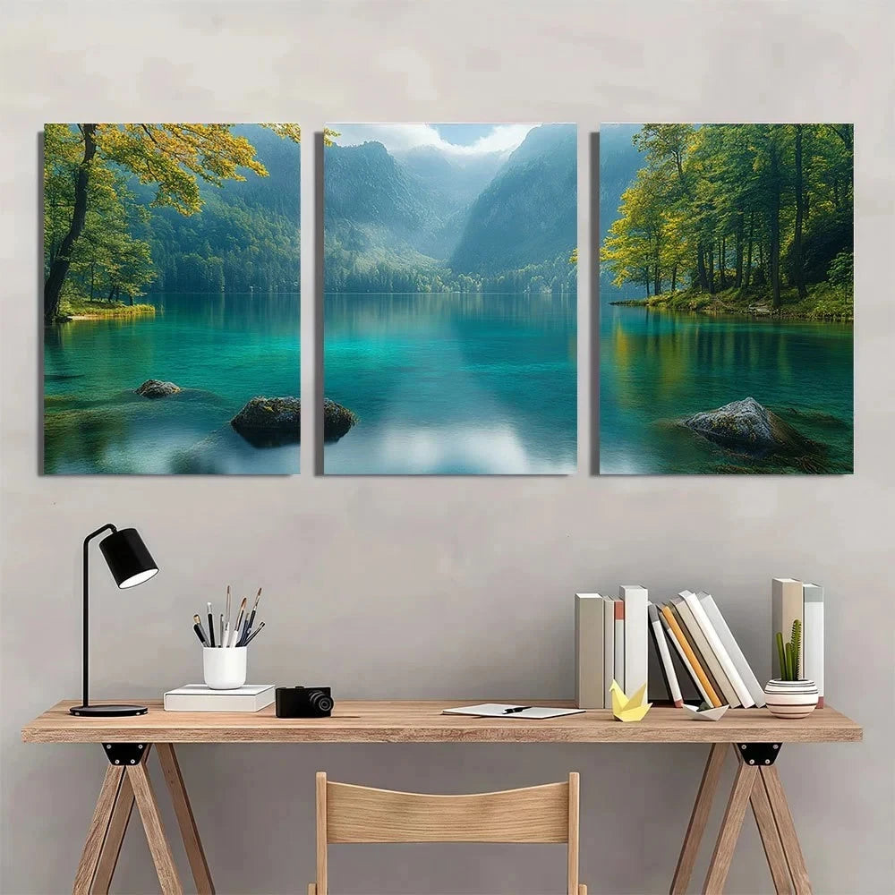 3pcs Dreamy Lake Forest Scenery Metal Print Ready to Hang Art - Bella Home Decor