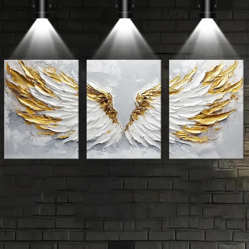 3pcs Abstract White & Golden Wings Wall Art Set Canvas Framed 40x60cm - High Quality Print 100% Australian Made Wall Canvas Ready to Hang - Bella Home Decor