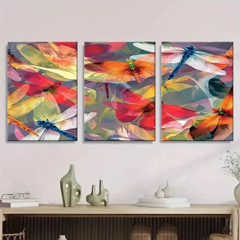 3pcs Butterflies And Dragonflies Abstract Wall Art Set Canvas Framed 50x70cm - High Quality Print 100% Australian Made Wall Canvas Ready to Hang - Bella Home Decor