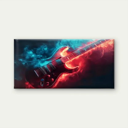 Guitar With Fire Abstract Wall Art Canvas Office Home Room Framed 120x60cm