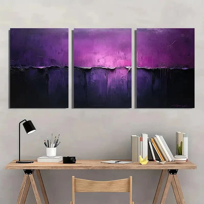 3pcs Painting Purple Abstract Textured Art Metal Print Ready to Hang Art - Bella Home Decor