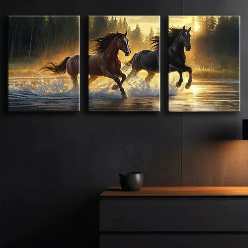 3pcs Sunset Horse Racing Scene Wall Art Canvas Unframed – High Quality Print 100% Australian Made Wall Canvas