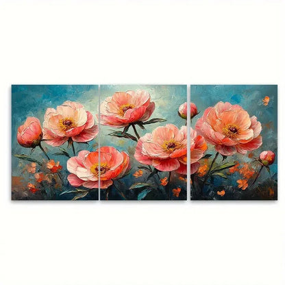 3pcs Pink Peony Flowers Abstract Wall Art Set Canvas Framed 40x60cm - High Quality Print 100% Australian Made Wall Canvas Ready to Hang