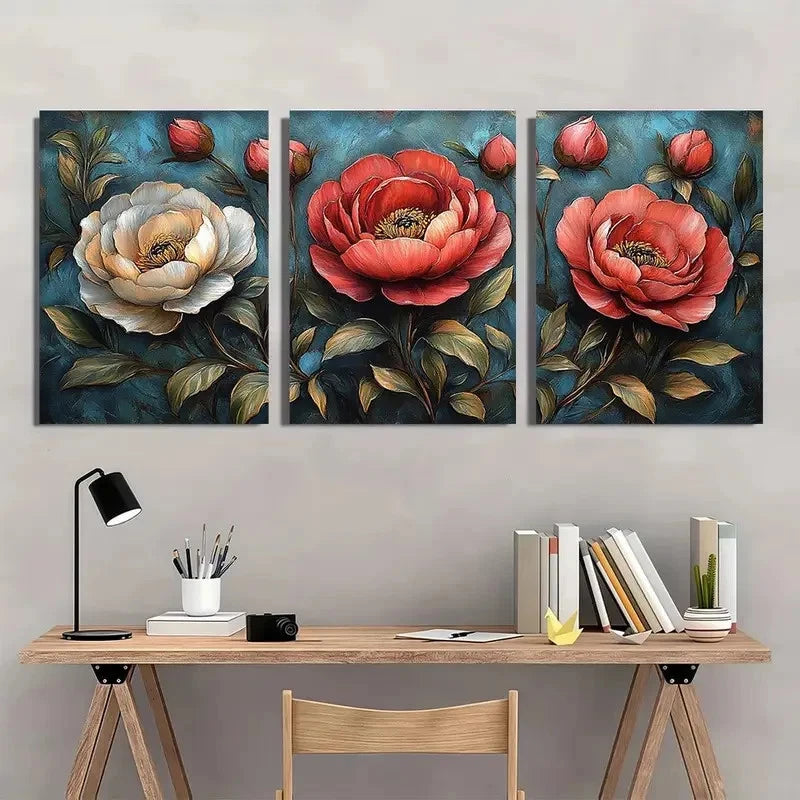 3pcs Elegant Peony Vibrant Floral Wall Art Set Canvas Framed 60x90cm - High Quality Print 100% Australian Made Wall Canvas Ready to Hang