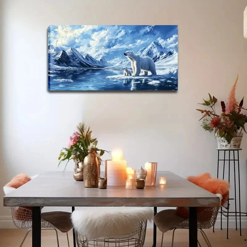 Modern Minimalist Polar Bear Wall Art Canvas Office Home Room Framed 120x60cm - Bella Home Decor