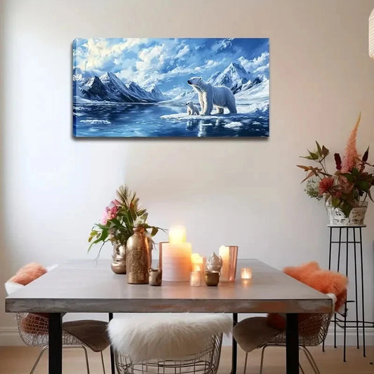 Modern Minimalist Polar Bear Wall Art Canvas Office Home Room Framed 120x60cm