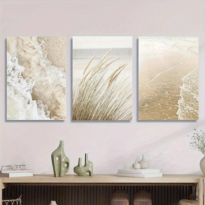 3pcs Beach & Coastal Wave Style Metal Print Ready to Hang Art - Bella Home Decor