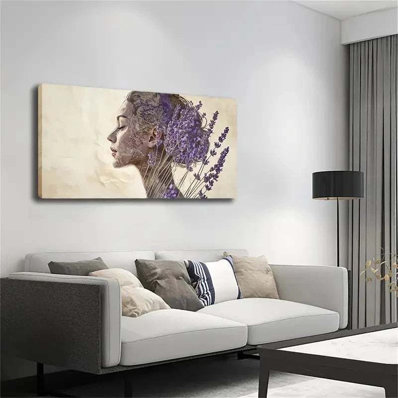 Elegant Woman Lavender Hair Wall Art Canvas Office Home Room Framed 120x60cm