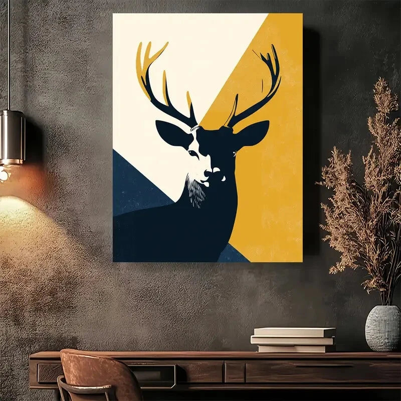 Beautiful Modern Vintage Deer Head Yellow Painting 40x60cm Metal Print Ready to Hang - Bella Home Decor