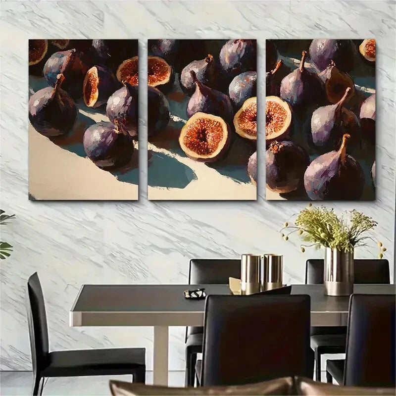 3pcs Abstract Fig Aesthetic Neutral Fruit Metal Print Ready to Hang Art - Bella Home Decor