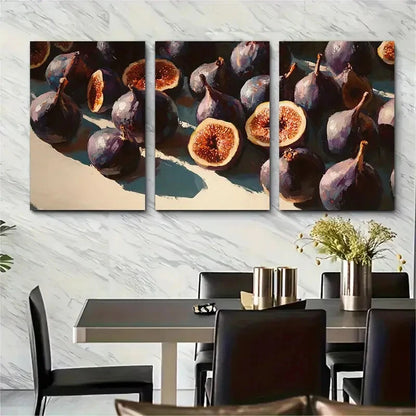 3pcs Abstract Fig Aesthetic Neutral Fruit Metal Print Ready to Hang Art - Bella Home Decor