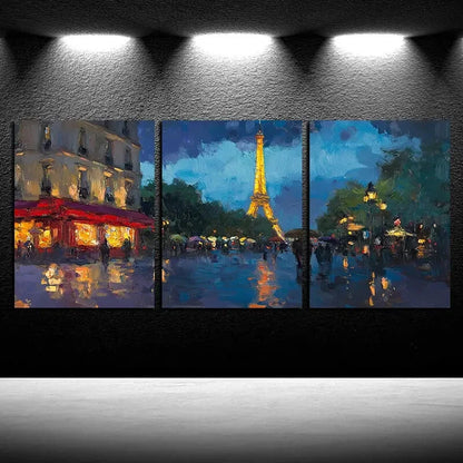 3pcs Night view of the City Illustration Metal Print Ready to Hang Art - Bella Home Decor