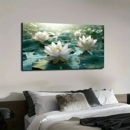 Serene Water Droplet For Lotus Wall Art canvas office home room framed 120x60cm