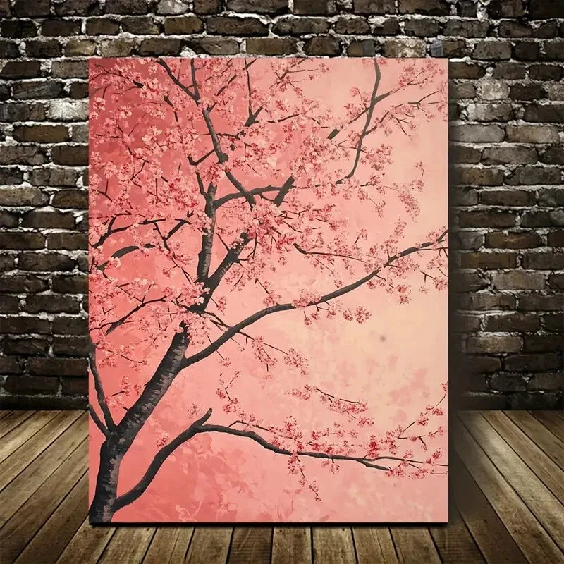Vibrant Pink Blooming Tree on Soft Painting 40x60cm Metal Print Ready to Hang - Bella Home Decor