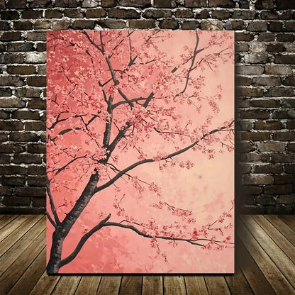 Vibrant Pink Blooming Tree on Soft Painting 40x60cm Metal Print Ready to Hang - Bella Home Decor