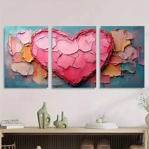 3pcs Artwork Neutral Pink Heart Girly Wall Art Canvas Unframed - High Quality Print 100% Australian Made Wall Canvas - Bella Home Decor