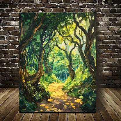 Lush Oak Forest Scene with Sunlit Pathway 40x60cm Metal Print Ready to Hang - Bella Home Decor