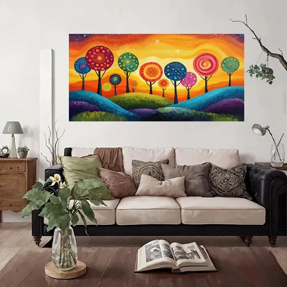 Modern Vintage Abstract Trees Wall Art Canvas Office Home Room Framed 120x60cm