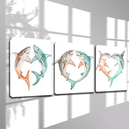 3pcs Artistic Shark Wall Art Canvas Unframed - High Quality Print 100% Australian Made Wall Canvas - Bella Home Decor
