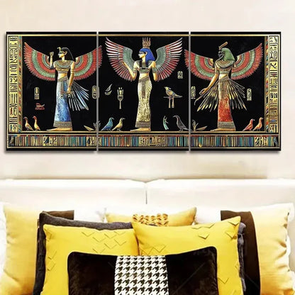 3pcs Black Ancient Egyptian Frescoes Wall Art Set Canvas Unframed - High Quality Print 100% Australian Made Wall Canvas