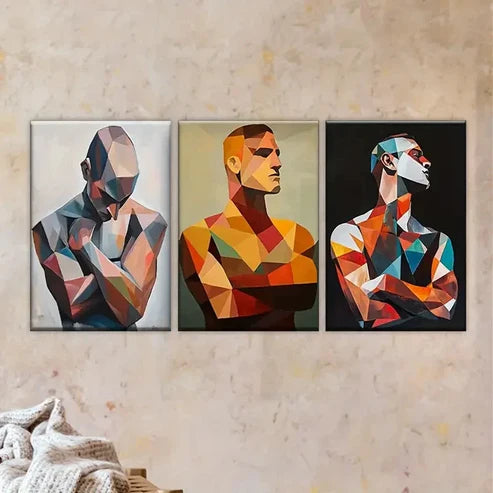 3pcs three men in geometric shapes Wall Art Set Canvas Unframed - High Quality Print 100% Australian Made Wall Canvas
