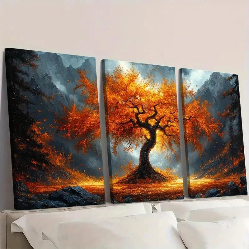 3pcs Weeping Willow Tree Art Moody Green Wall Art Set Canvas Framed 50x70cm - High Quality Print 100% Australian Made Wall Canvas Ready to Hang