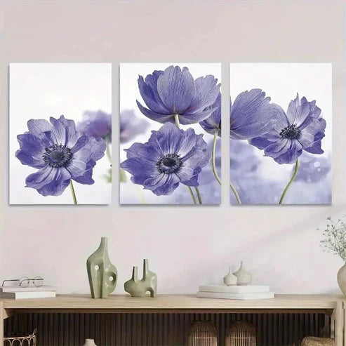 3pcs Purple Flower Classic Floral Painting Wall Art Canvas Unframed - High Quality Print 100% Australian Made Wall Canvas